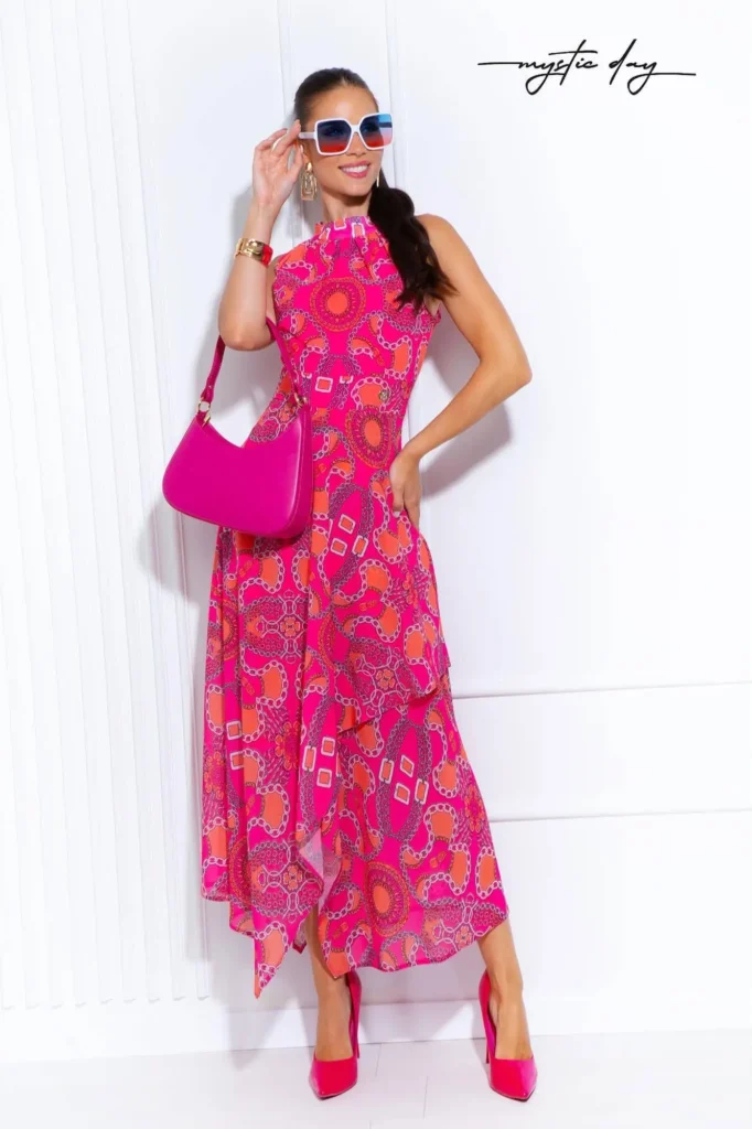 Mystic Day Mila pink lánc mintás maxi ruha