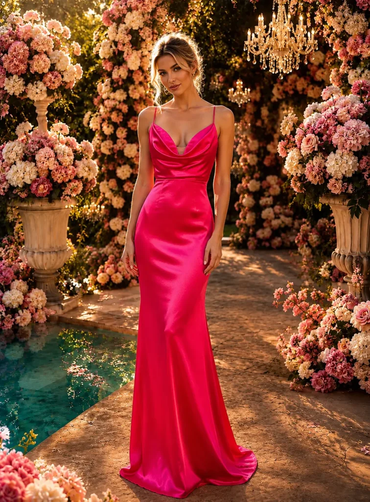Armonia pink szatén maxi ruha